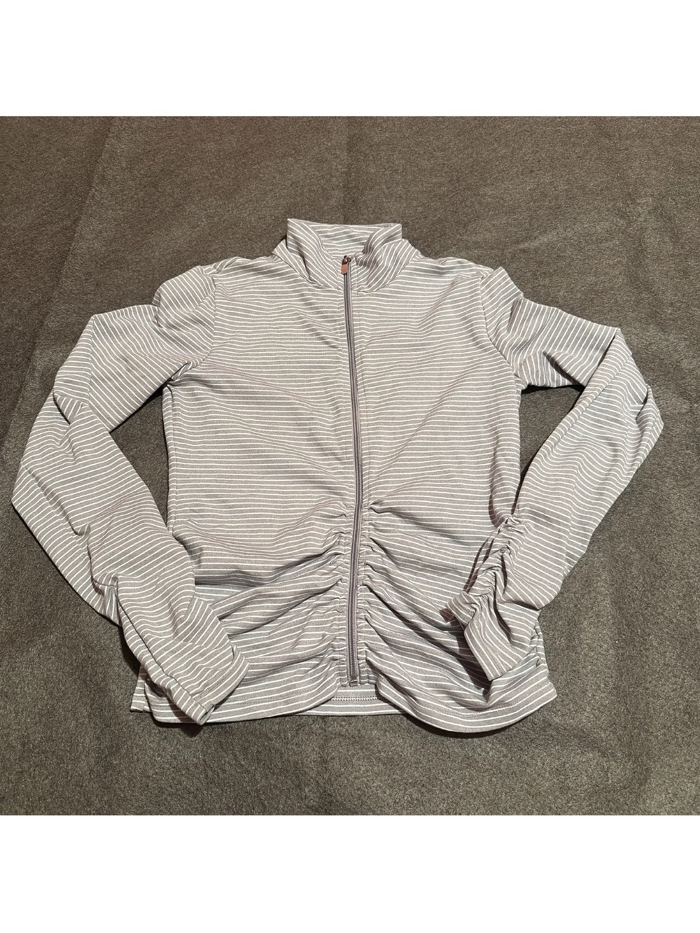 Calvin Klein Light Gray Striped Zip-Front small Jacket defined scrunched slim A